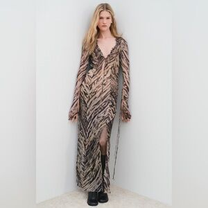 Zara Taupe and Black Zebra-Print Maxi Dress